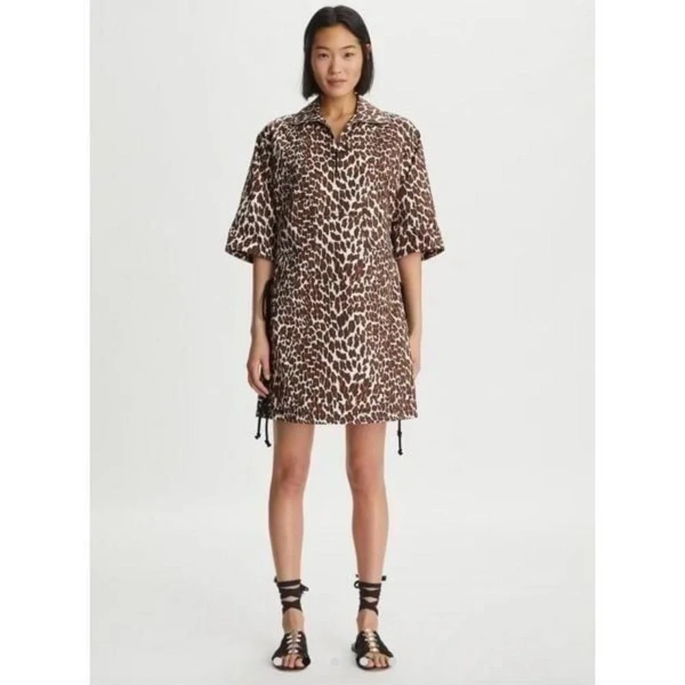 Tory Burch‎ Reva leopard print cotton poplin shirtdress size 14 NJ